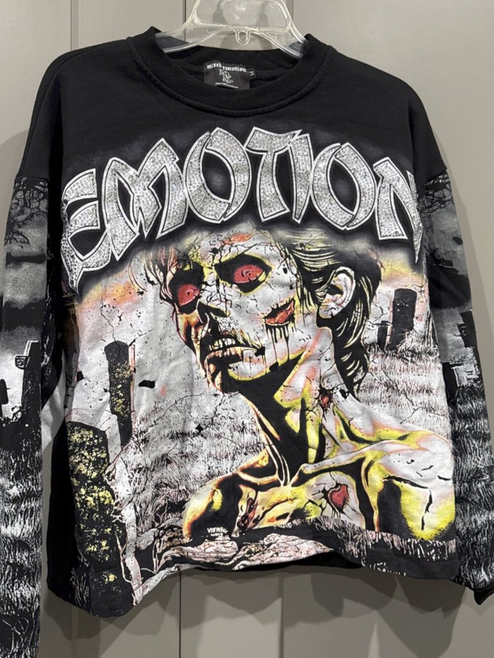 Mixed Emotions Black Tombstone Longsleeve Tee Size Medium